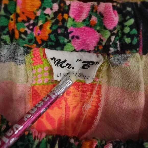 Vtg Mr B of California Maxi Skirt Small? Boho Black Orange Pink Floral Print - Picture 9 of 10